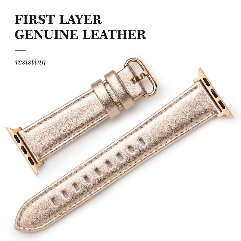 SWEES Leather Band Compatible for iWatch 38mm 40mm, Genuine Leather Replacement Strap Rose Gold Buckle Compatible iWatch Series 6 5 4 3 2 1 Sports & Edition Women And Men, Rose Gold - Image 2